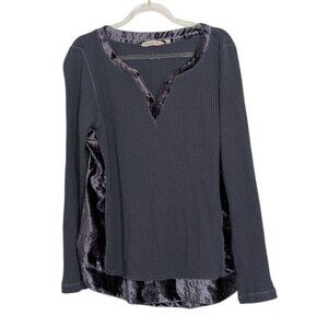 Soft Surroundings Waffle Knit Shirt Womens Petite Size Medium Blue Velvet V Neck